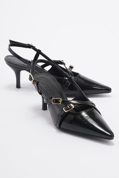 Ccway Black Patent Leather Women's Pointed Toe Heeled Shoes