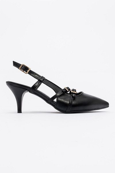 Ccway Black Women's Heeled Shoes with 3 Buckles - Skin