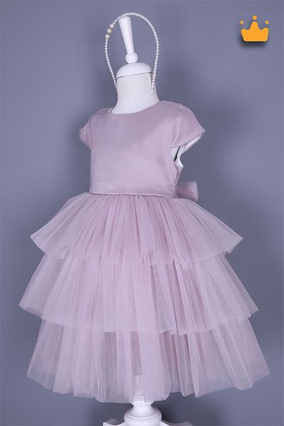 MİNİMONY 4-8 Years Old Pearl Crown Layered Tulle Skirt Baby Girl Children's Evening Dress Dress Holiday Wedding Dress Lilac 6572