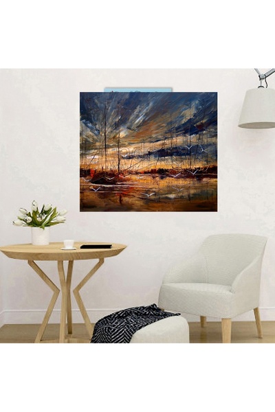HDART Modern Soyut Manzara Martı Yelkenli Deniz Duvar Kanvas Tablo Tablolar