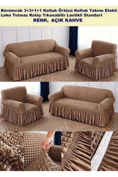 ARTUÇ Set canapea și canapea învelită din bumbac - cu fustă elastică, standard 3+3+1+1