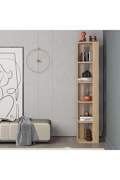 Mourah Home Nati Tall Corner Bookcase Modern Shelving Unit Oak