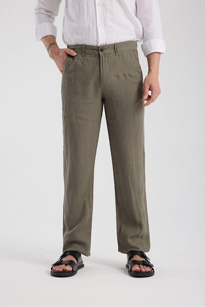muzzo jeans Regular Fit Khaki 100% Linen Trousers