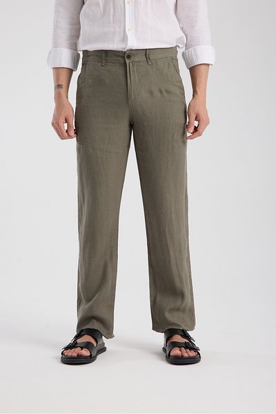 muzzo jeans Regular Fit Khaki 100% Linen Trousers