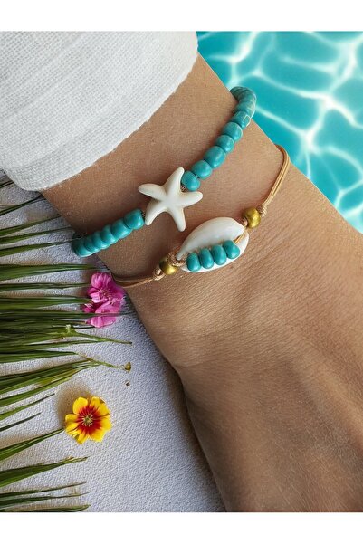 Amabel Jewelerys سوار نسائي من Beach Beauty مزين بصدفة البحر والمحار، مكون من...