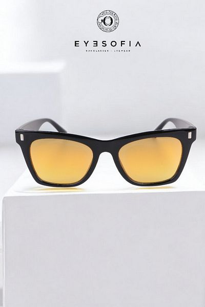 Eyesofia Night Unisex Luxury Yellow Glass Black Smoked Sunglasses