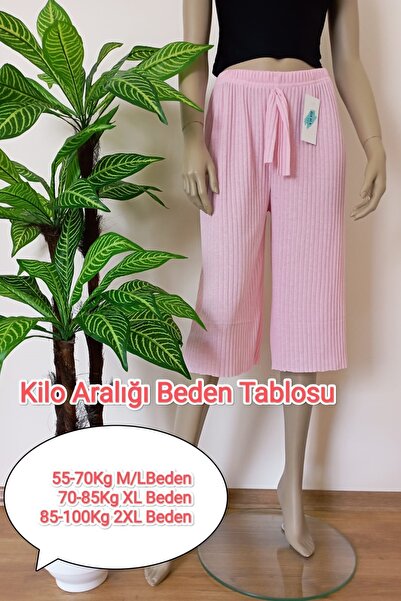 VİP BERA TEKSTİL Kadın Fitilli Çizgili Penye Raporlu Bermuda