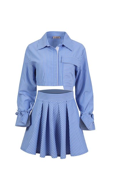 La Sarta Emilia Blue Shirt Skirt Set