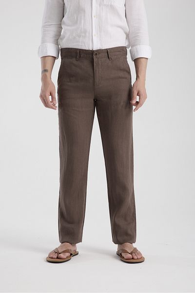 muzzo jeans Regular Fit Brown 100% Linen Trousers