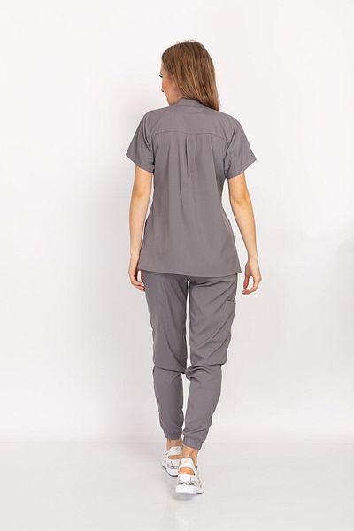 Nur Medikal Giyim Culoare gri Snap Fastener Guler judecător Lycra moale Doctor Asistentă Spital Chirurgie Turnare Costum