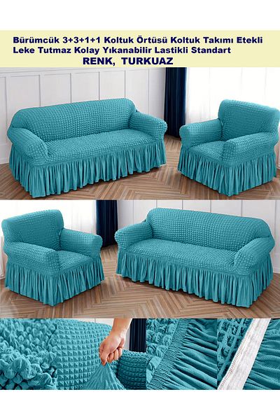 ARTUÇ Set de huse de canapea din bumbac Wraparound Husă de canapea pentru canapea cu fuste elastice 3+3+1+1 Standard