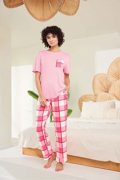 Aydoğan Women's Short Sleeve Pink Viscose Pajamas Suit 250031