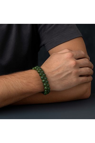 Safnaturel Igsl Certified Jade (Serpentine) 8 mm Double Row Macrame Natural Stone Bracelet