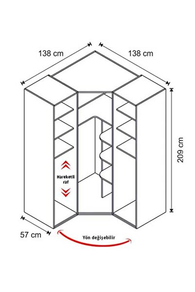 benim odam Elegant 3 Kapılı Cam Kapaklı Köşe Dolap Genç / Çocuk Odası 803