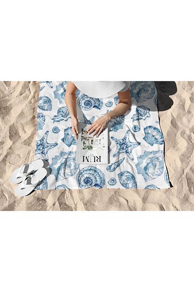 ASDİVA Seashell Pattern Digital Printed Beach Towel 75X150