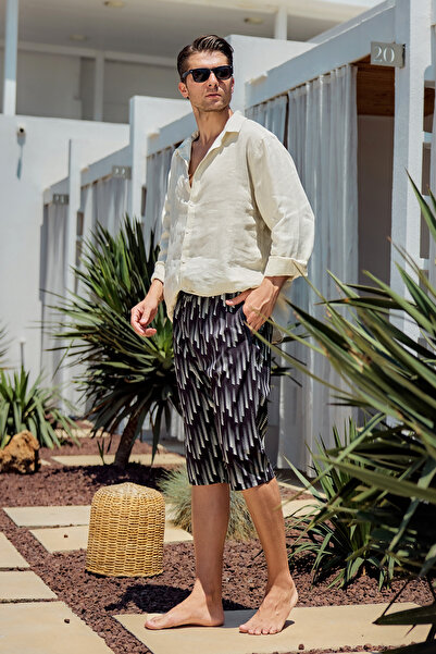 Remsa Mayo Black Men's Long Capri Shorts Swimsuit - Pool & Sea Rk004