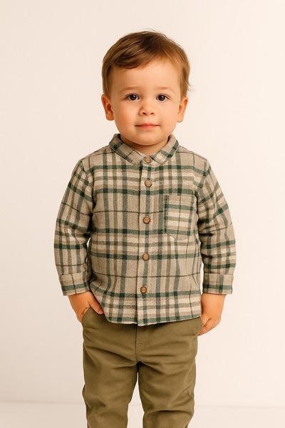 Aydodo Cep Detaylı Dokuma Desenli Bebek Gömleği