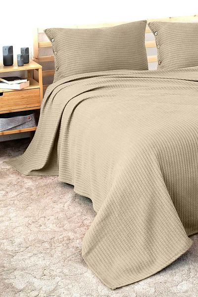 Cottonest Double Knitted Pi̇ke Bedspread with 2 Pillows