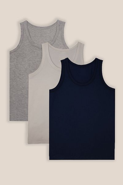 Sensu Boy's Mixed Colors Cotton 3-Piece Thick Strap Undershirt - Kıds-Atl500