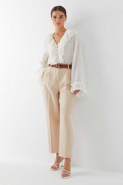MARKALİSTE Pocket Detailed Straight Cut Trousers Beige