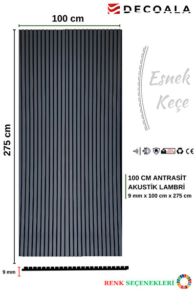 DECOALA Mdf Ahşap Akustik Duvar Paneli 100x275 Cm - Antrasit