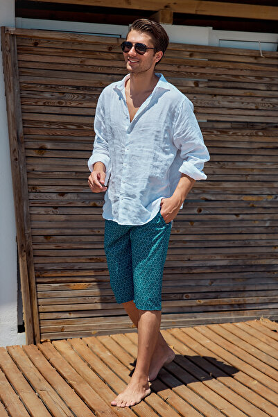 Remsa Mayo Erkek Havuz Deniz Uzun Kapri Şort Mayo RK002 Petrol