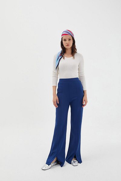 MARKALİSTE Navy Blue Scuba Trousers - Slit Leg