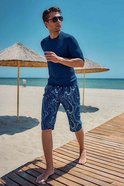 Remsa Mayo RK006 Μοντέλο Navy Blue ανδρικό μακρύ σορτς κάπρι μαγιό - Remsa