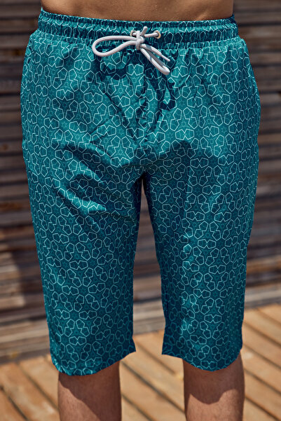 Remsa Mayo Erkek Havuz Deniz Uzun Kapri Şort Mayo RK002 Petrol