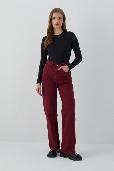 MARKALİSTE High Waist Straight Jeans, Burgundy Color
