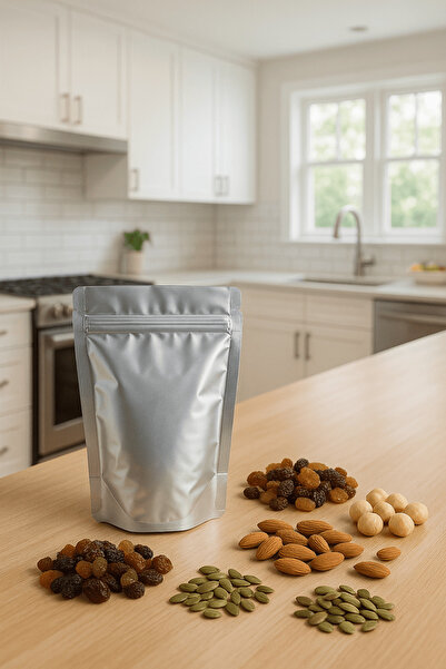 PlasandPlus Kilitli Alüminyum Doypack Kahve Kuruyemiş Bakliyat Kedi Köpek Kuş Yemi Saklama Torbası 16x27 cm 25Li