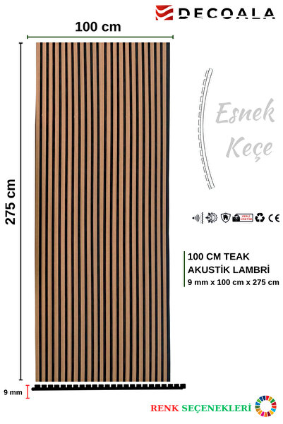 DECOALA Mdf Ahşap Akustik Duvar Paneli 100x275 Cm - Teak
