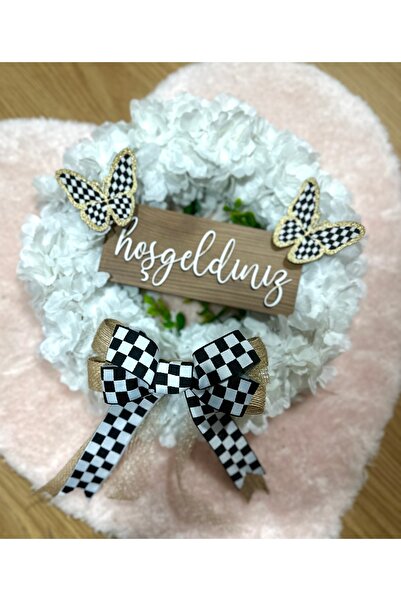 Marrone Ανοιξιάτικα κλαδιά Καρό κορδέλα Πεταλούδα Καρό κορδέλα Καλωσόρισμα Επιγραφή Στολίδι πόρτας