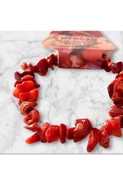 anonim Coral Natural Stone Bracelet with Broken Stone Card and Special Box – for Skin Health, Stability and Evil Eye