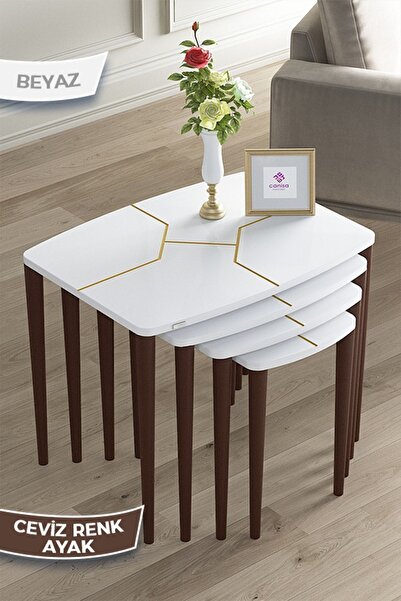 Canisa Lyon Serisi , 1.sınıf Mdf Üst Kalite Sehpa Takımı , Beyaz 4lü Zigon Se...