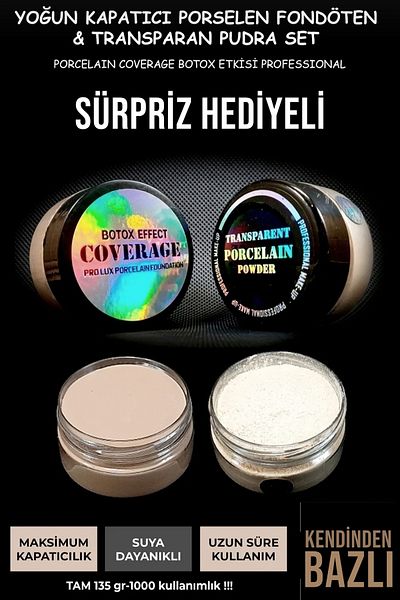 PRO 10 PRO ON Intense Coverage Porcelain Foundation & Transparent Powder Set No:2 Wheat Skin