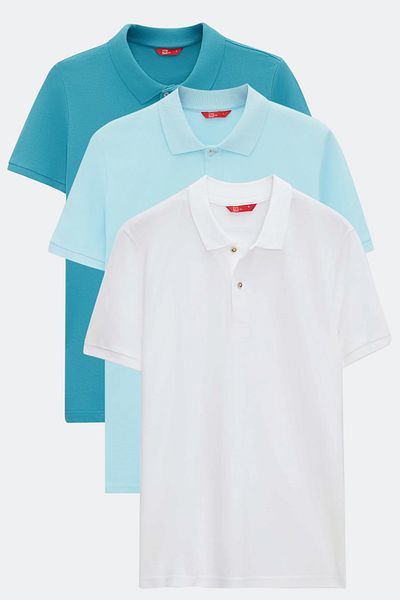 D'S Damat Ds Groom Regular Fit Turcoaz/Turcoaz deschis/Alb Tricou cu gât polo texturat 100% bumbac