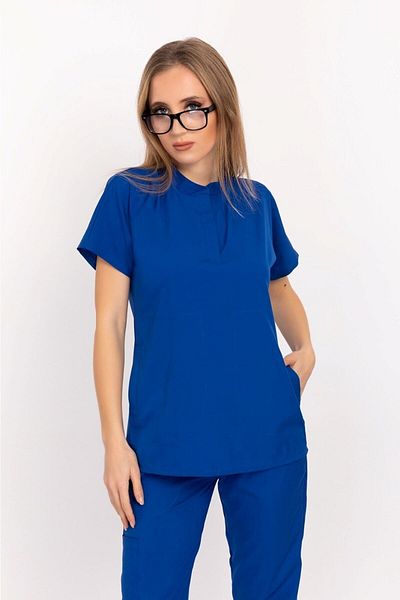 Nur Medikal Giyim Saks Blue Color Snap Fastener Guler Soft Lycra Doctor, Asistentă, Spital, Costum de turneu