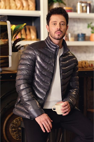 Avva Men's Puffer Jacket - Anthracite, Water Repellent, Windproof, Stand Collar B 006015