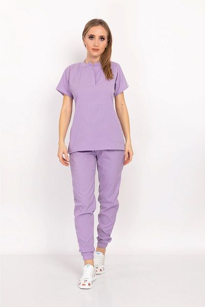 Nur Medikal Giyim Lilac Color Snap Fastener Judge Collar Soft Lycra Doctor, Nurse, Hospital, Duty Uniform Suit