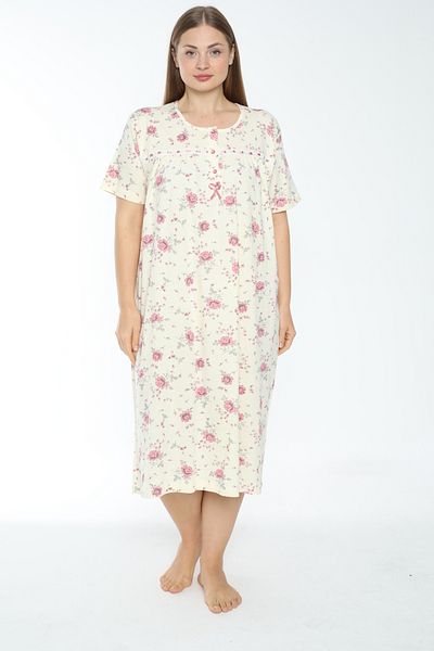MİSS LOLİTA Women's Plus Size Floral Print 100% Cotton Short Sleeve Nightgown 504-B