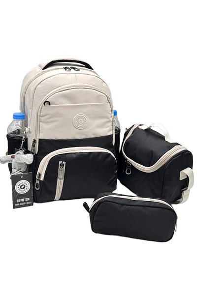 Bevitton First School Bag Set of 3 Unisex Children's Primary School Bag Bvt-8010 Beige-Black