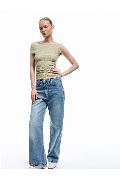 Koton Draped Asymmetric Neckline Wrap Sleeveless Blouse