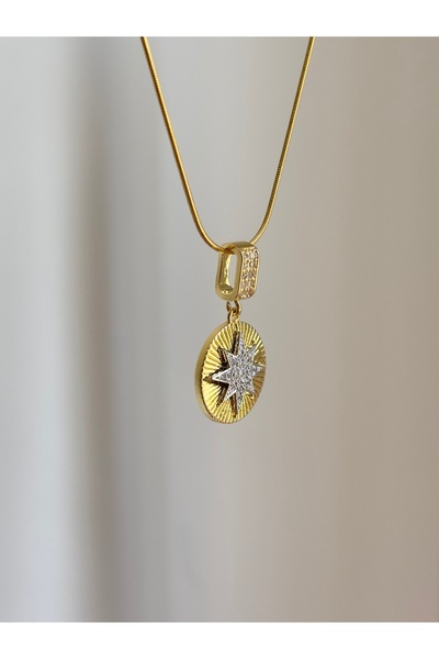 YOUES JEWELRY 14K Altın Renk Kutup Yıldızı Çelik Mix Kolye Gold Silver