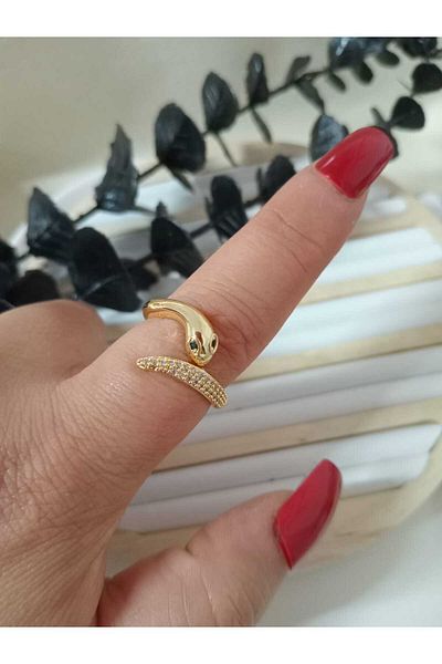 PALMMAMA Gold Snake Zircon Stone Adjustable Steel Ring