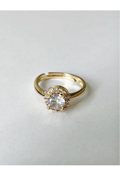 mos&more Gold Trend White Solitaire Adjustable Steel Ring