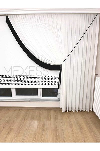 Mexess 1. Quality Linen Slub - Sah Double Breasted Tulle Curtain, False Double Breasted (1 X 3 Sik Pile)