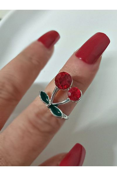 PALMMAMA Silver Cherry Stone Adjustable Ring
