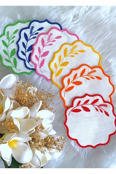 Mora Tekstil Mixed Color Presentation Napkin, Cocktail Napkin, Coffee Side Presentation Napkin, Embroidered Presentation Napkin Set of 6