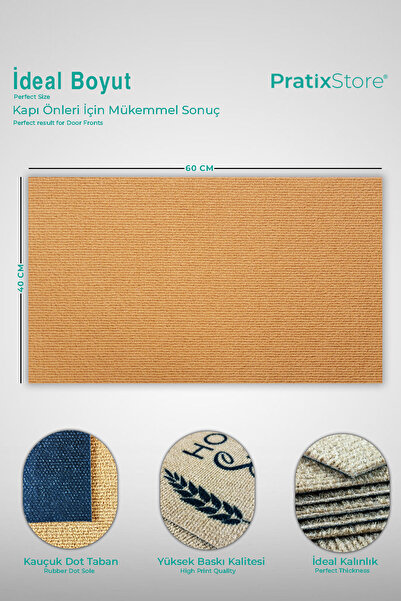 Pratixstore Mind Buğday Ve Home Sweet Home Tasarımlı Kapı Önü Paspası -Şık, Dayanıklı ve Kaymaz Dış Kapı Paspası